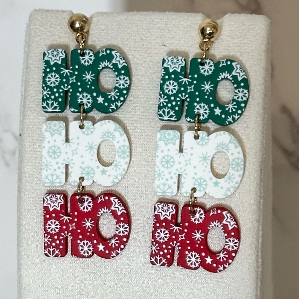 #47 Christmas SnowFlake Ho Ho Ho Dangle Earrings - Picture 6 of 7